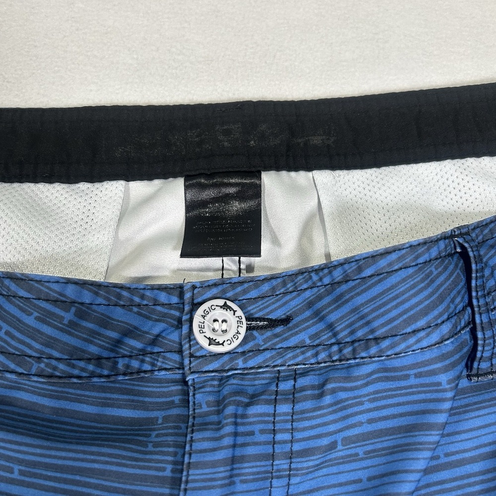 Pelagic Mens Swim Trunks Board Shorts Size 38 Actual Is 40 Blue Black Striped - Picture 3 of 4